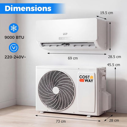 9000 BTU Air Conditioner Wall Split, 5 in 1 Air Cooler Heater Dehumidifier Air Purifier Fan with Heat Pump & Remote Control, A++ Efficiency, Inverter, Installation Kit Included