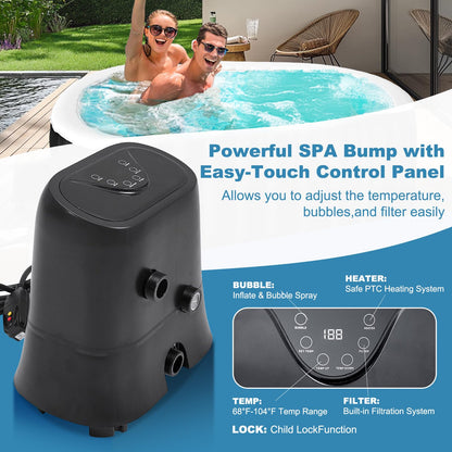 SUNYRISY Inflatable Hot Tub 1-2 Person with Side Table, 190x120cm Leak-Proof Blow up Portable Hot Tub with 100 Air Jets, Outdoor Spa with Heater Pump, Filter and Insulated Cover
