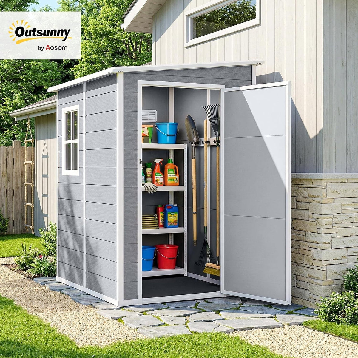 4 X 5FT Plastic Garden Shed with Floor Window Vent Grey