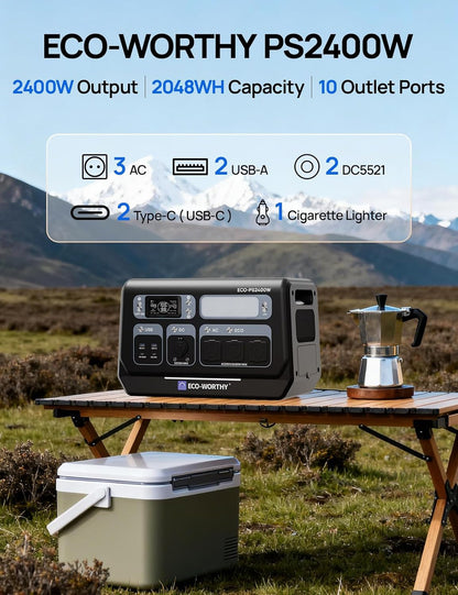 2400W Portable Power Station with 2048Wh Lifepo4 Battery