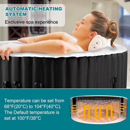 2-4 Person Inflatable Hot Tub with Colour-Changing LED Lights | Large Round Portable Spa with 120 Bubble Jets | Includes Heater Pump, Filter & Insulated Cover | 180L x 180W x 63H cm