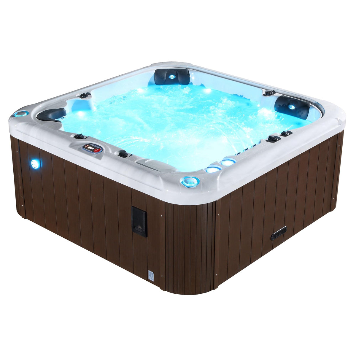 CANADIAN SPA CO. London AI Hot Tub | 6-Person 44-Jet | 213 x 213 cm Square, with Cover, LED Lighting, Heating and 44 Hydrotherapy massage Jets, Year-Round Use