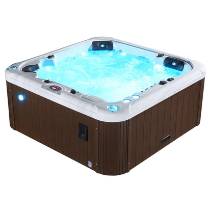 CANADIAN SPA CO. London AI Hot Tub | 6-Person 44-Jet | 213 x 213 cm Square, with Cover, LED Lighting, Heating and 44 Hydrotherapy massage Jets, Year-Round Use