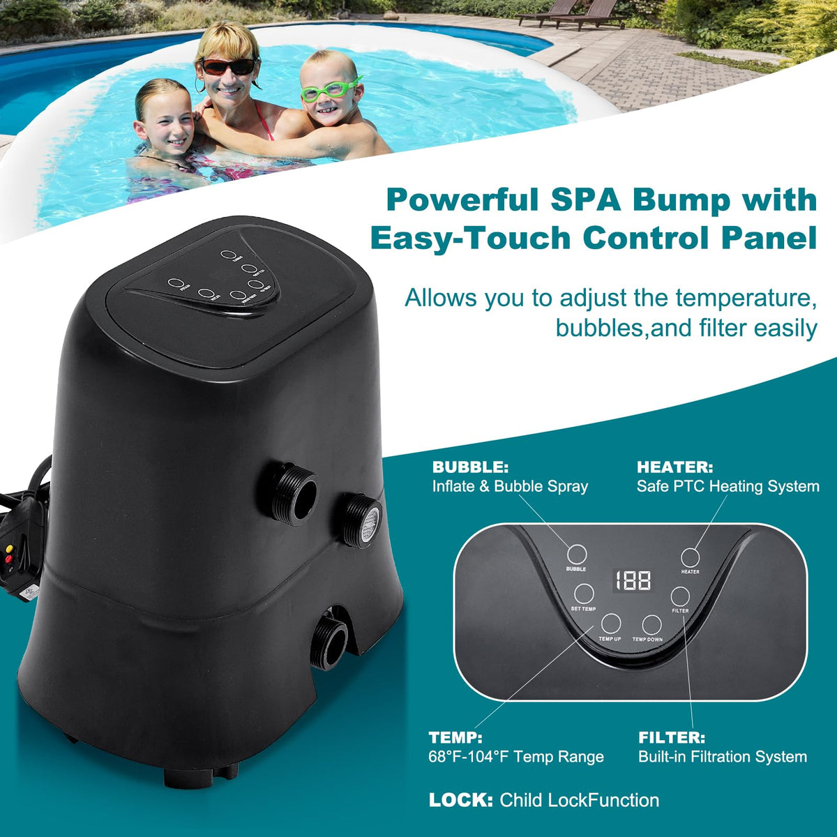 2-4 Person Inflatable Hot Tub with Colour-Changing LED Lights | Large Round Portable Spa with 120 Bubble Jets | Includes Heater Pump, Filter & Insulated Cover | 180L x 180W x 63H cm