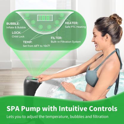 Obqer Inflatable Hot Tub 4 Person, 2400W Blow Up Hot Tubs, 71x71x25 Inch