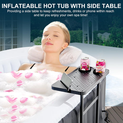 SUNYRISY Inflatable Hot Tub 1-2 Person with Side Table, 190x120cm Leak-Proof Blow up Portable Hot Tub with 100 Air Jets, Outdoor Spa with Heater Pump, Filter and Insulated Cover