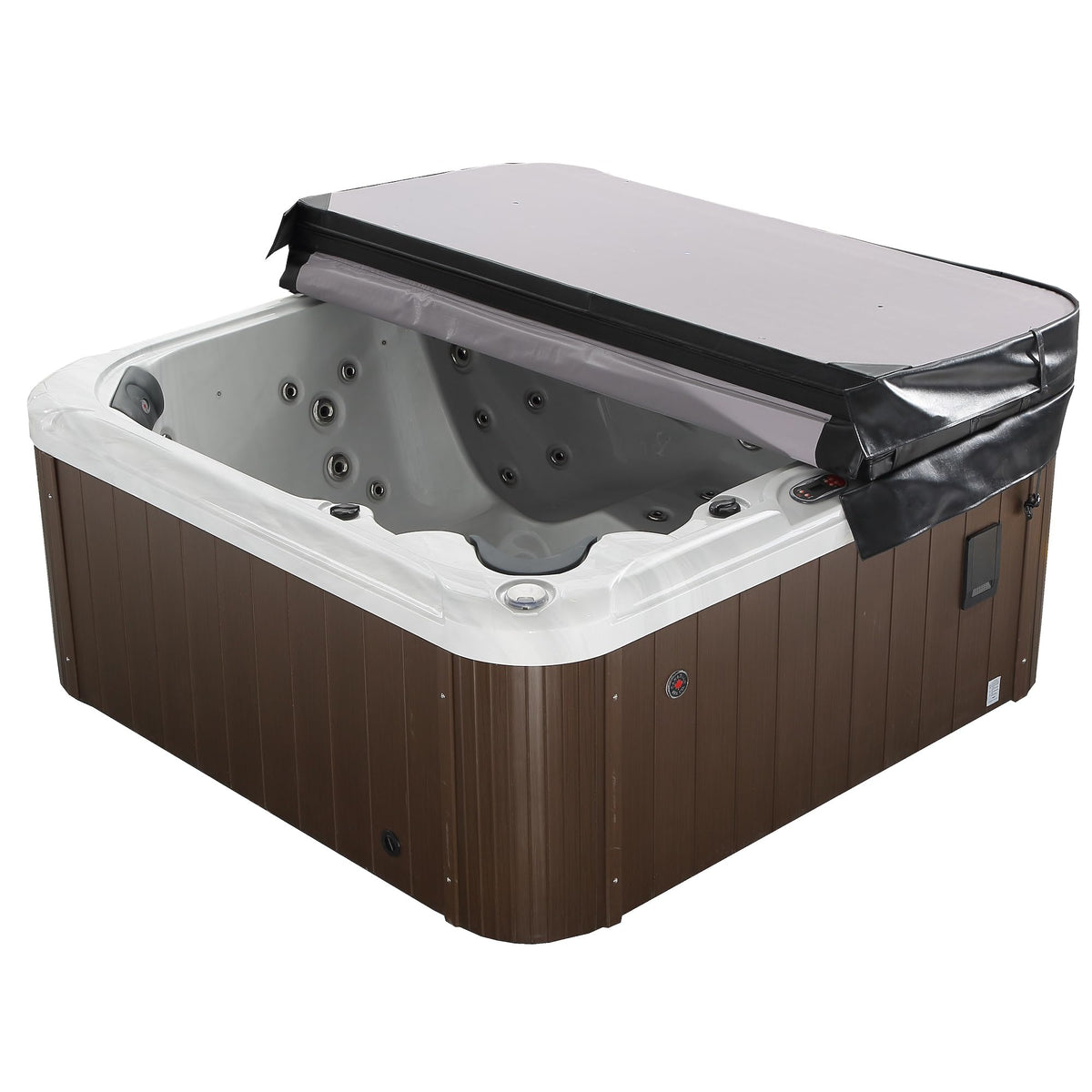 CANADIAN SPA CO. London AI Hot Tub | 6-Person 44-Jet | 213 x 213 cm Square, with Cover, LED Lighting, Heating and 44 Hydrotherapy massage Jets, Year-Round Use