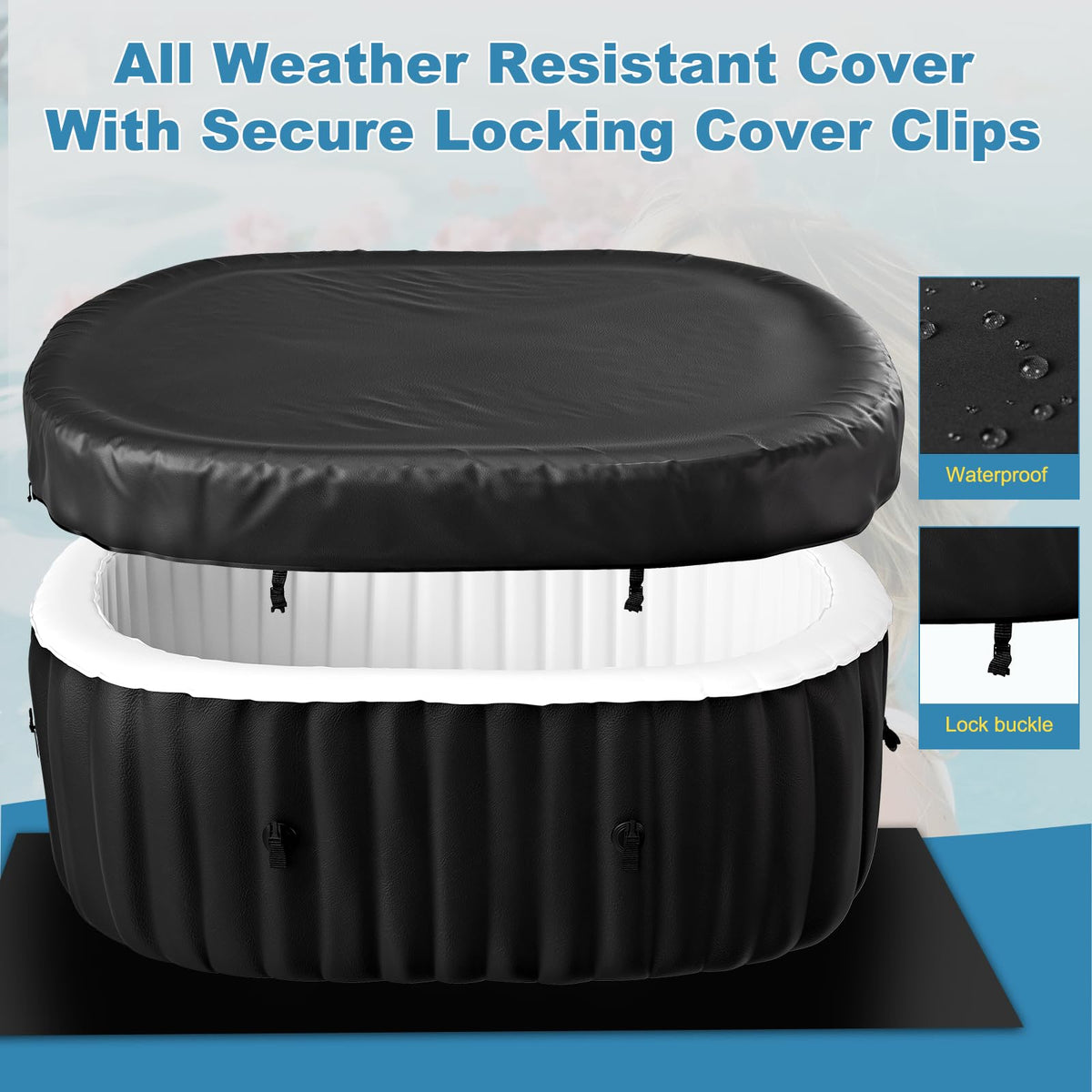 SUNYRISY Inflatable Hot Tub 1-2 Person with Side Table, 190x120cm Leak-Proof Blow up Portable Hot Tub with 100 Air Jets, Outdoor Spa with Heater Pump, Filter and Insulated Cover