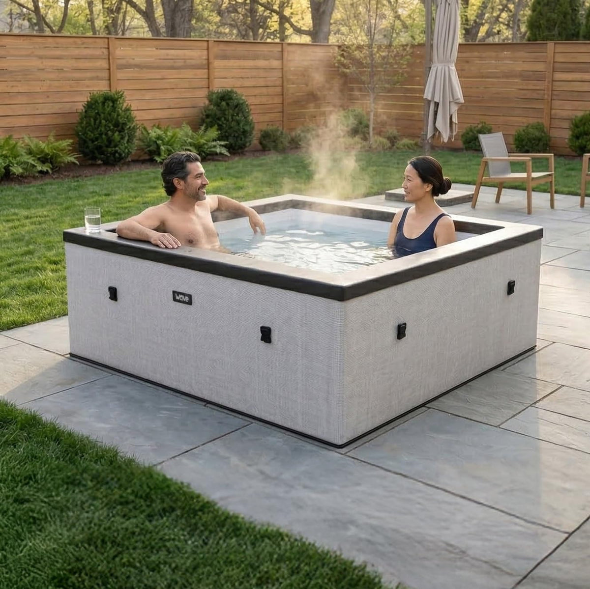 Wave Garda 4 Person Eco Foam Hot Tub | Portable Outdoor Spa with Integrated Heater, 40°C Rapid Heating & WiFi App Control | 70 BubbleJet Massage, FrostFree | Charcoal Black | EnergySave Bundle