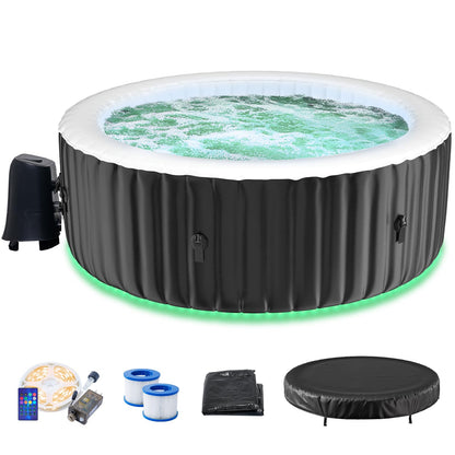 2-4 Person Inflatable Hot Tub with Colour-Changing LED Lights | Large Round Portable Spa with 120 Bubble Jets | Includes Heater Pump, Filter & Insulated Cover | 180L x 180W x 63H cm
