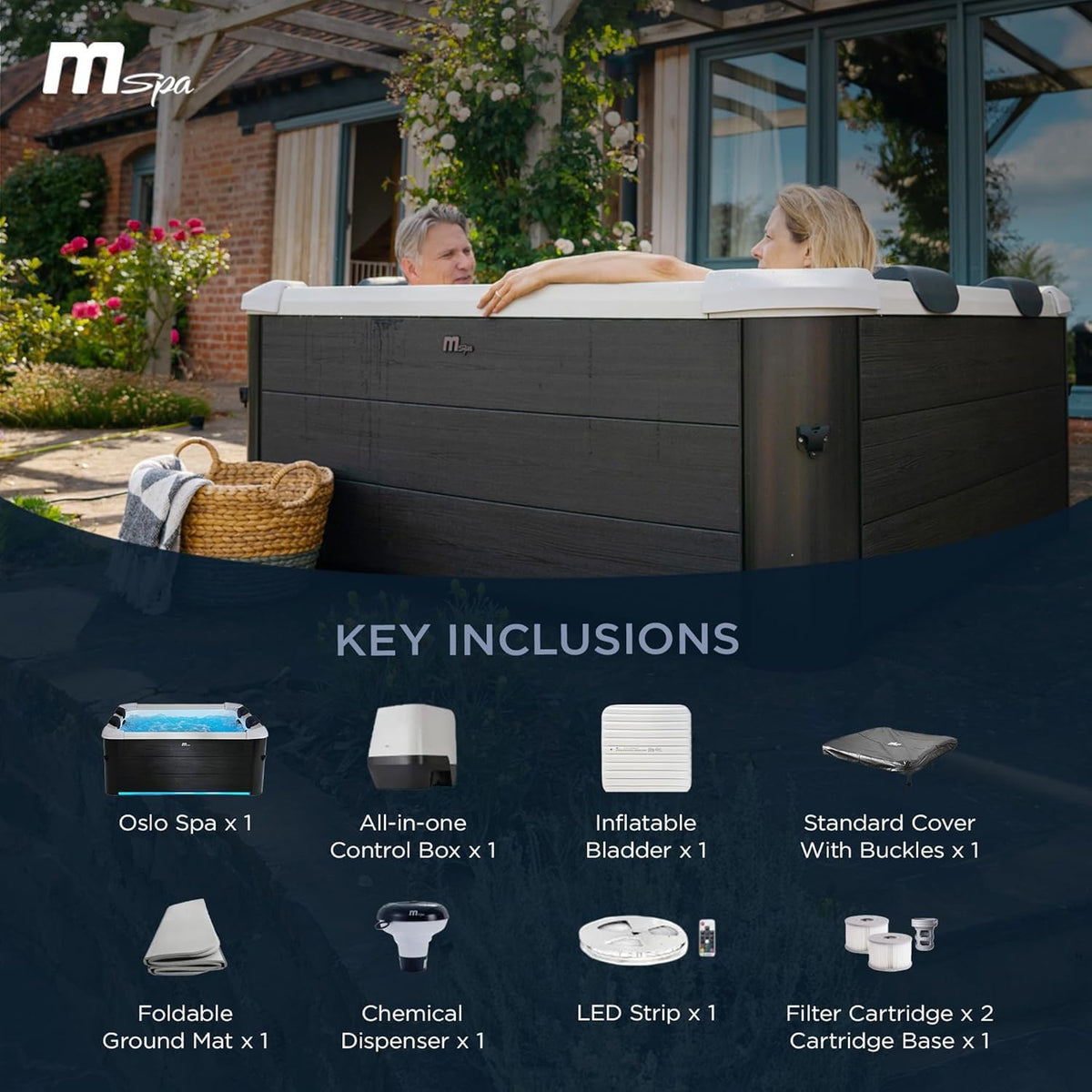 MSpa Oslo Sapphire 4-6 Person Portable Modular Hot Tub - Wi-Fi Controlled 13A Plug & Play (New 2026 Model) Exterior LED Colour Lighting 160x160x65cm 120 Massage Jets All Year Use - DIY Setup
