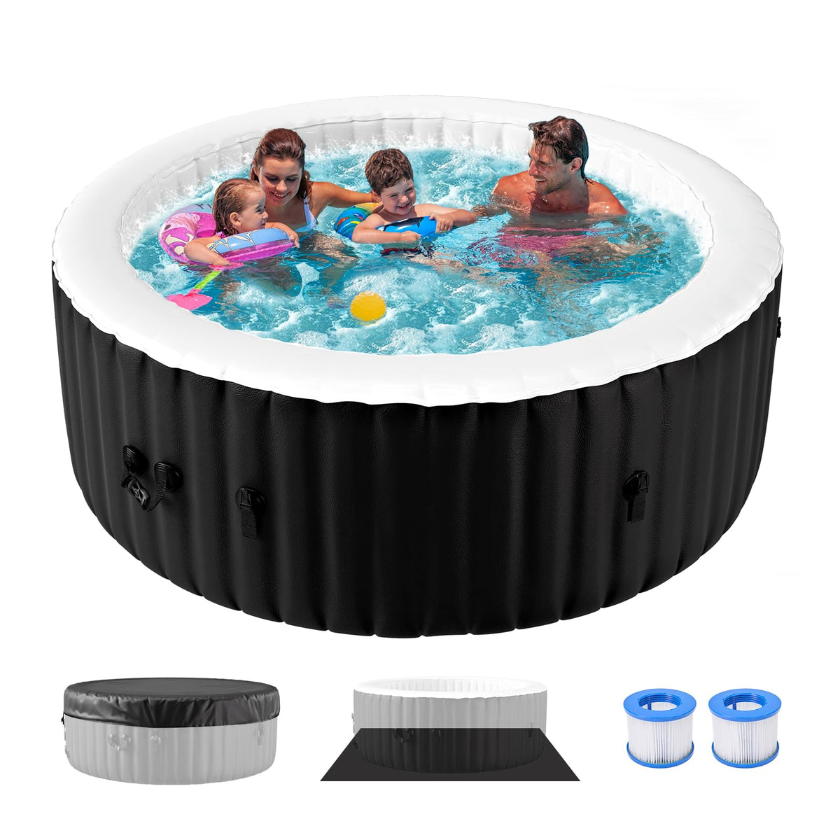 Obqer Inflatable Hot Tub 4 Person, 2400W Blow Up Hot Tubs, 71x71x25 Inch