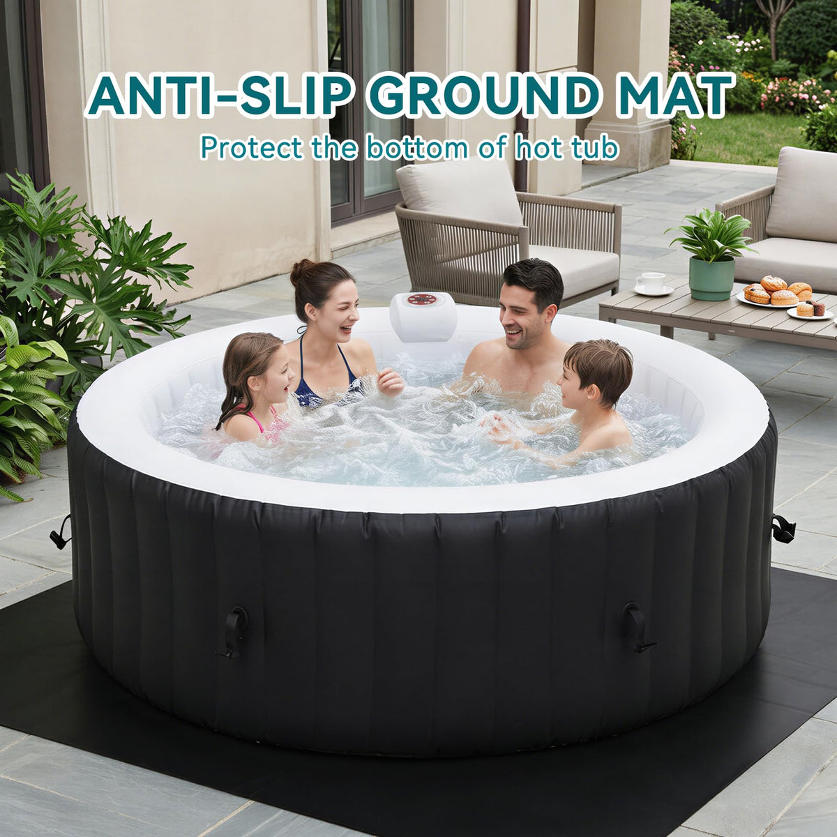 Aoxun Inflatable Hot Tub 208X208CM, 60% More Energy Efficient, Portable Lazy Spa with 1800W Heater & 130 Air Jets Massage System, Fits Small Bathroom & Garden, Includes Insulated Cover & Filter, Black