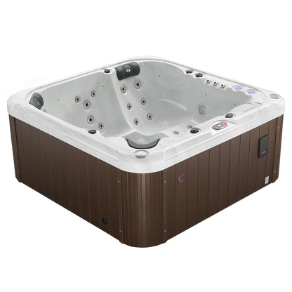 CANADIAN SPA CO. London AI Hot Tub | 6-Person 44-Jet | 213 x 213 cm Square, with Cover, LED Lighting, Heating and 44 Hydrotherapy massage Jets, Year-Round Use