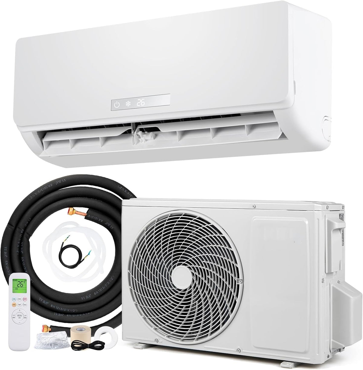 12000 BTU Air Conditioner Wall Split, 5 in 1 Air Conditioning Unit Heater Dehumidifier Air Purifier Fan with Heat Pump, Remote & Installation Kit, A++ Rating, Inverter, Wall AC Unit for 70㎡
