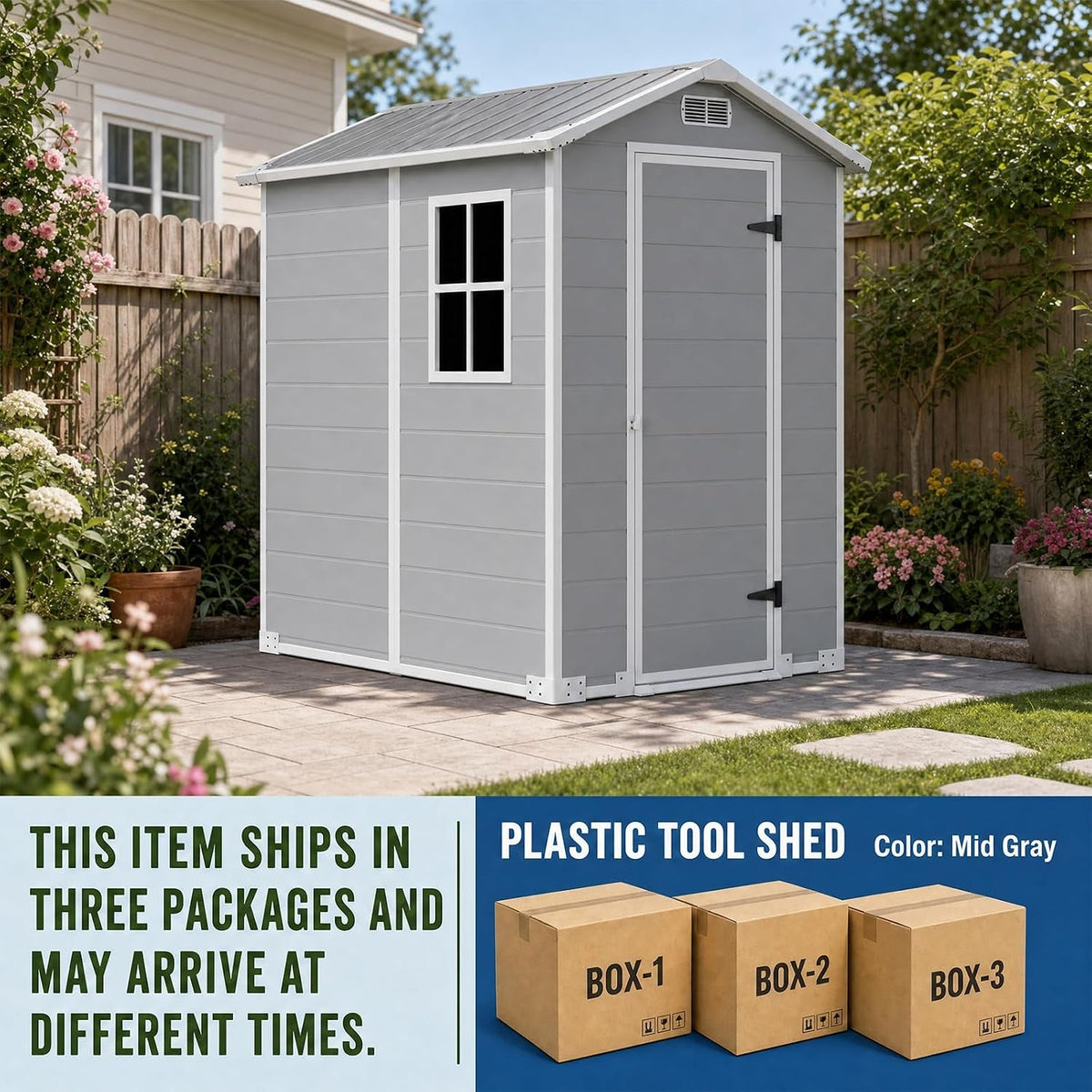 4X6Ft Plastic Shed with Floor& Easy Ramp, Waterproof,Resin Storage