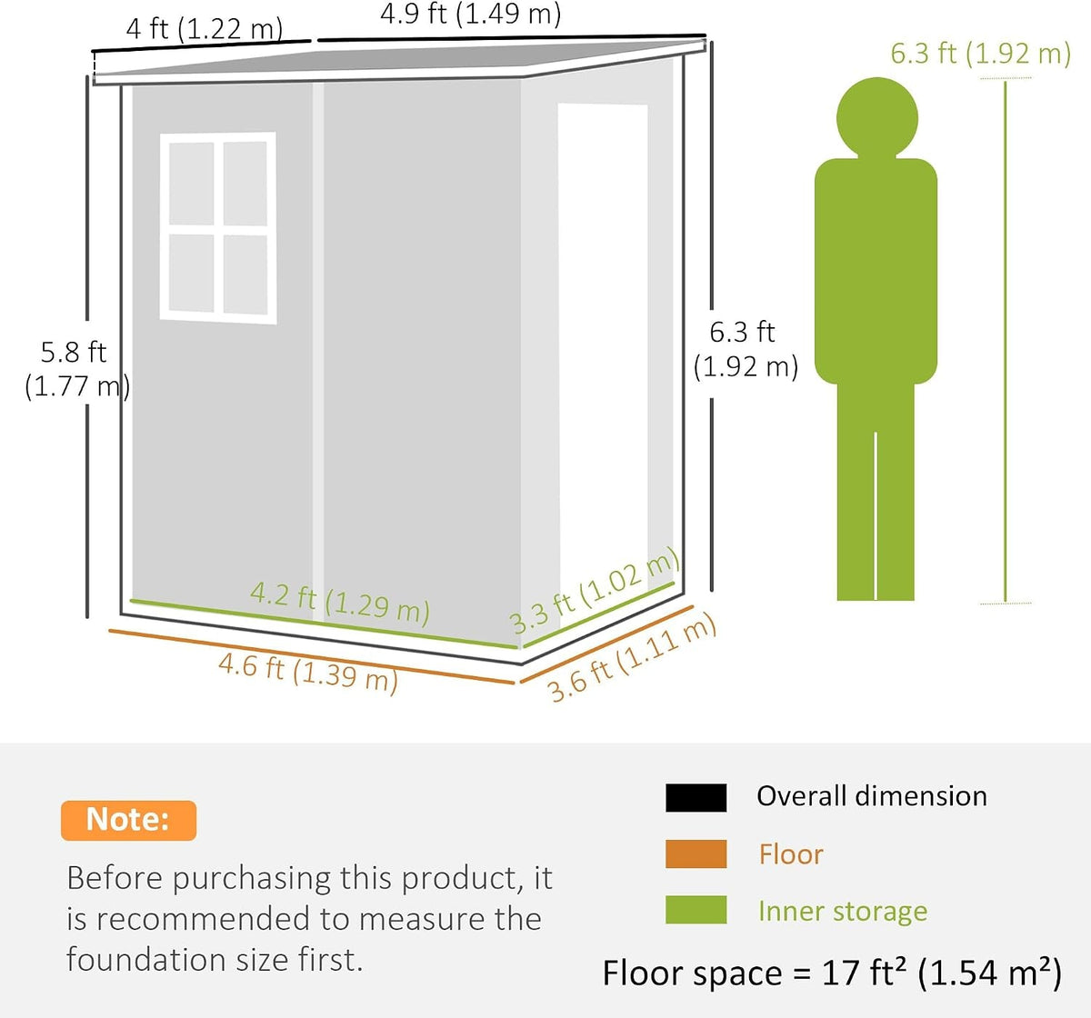 4 X 5FT Plastic Garden Shed with Floor Window Vent Grey