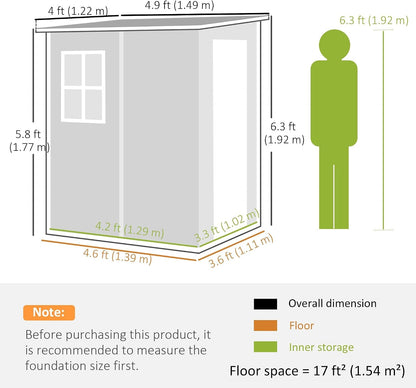 4 X 5FT Plastic Garden Shed with Floor Window Vent Grey