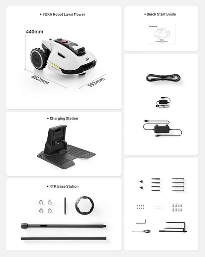 YUKA 1500 Robot Lawn Mower, up to 1500M², 3D Vision and RTK, 45% Slope, Peripheral Wireless Installation, Multi-Zone Management and Prohibited Zone, Anti-Theft