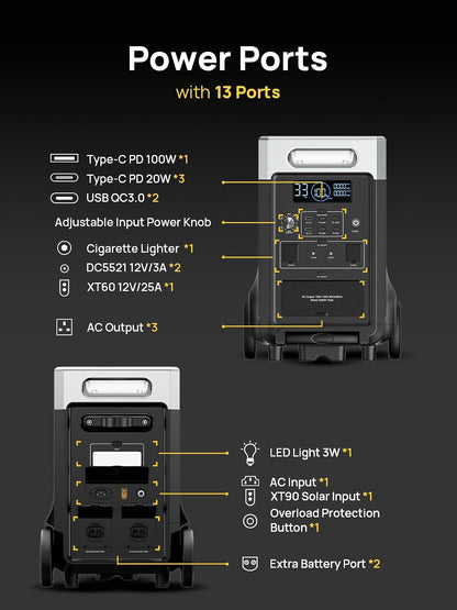 Portable Power Station 3600W with 400W Portable Solar Panel, Expandable Capacity up to 11520Wh, Portable Power Station 3840Wh Lifepo4, Silent Solar Generator for Home Backup, Camping, Off-Gird
