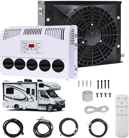 12V/24V Rv Air Conditioner, 850W Split Parking Air Conditioner Kit, 450M³/H Air Volume, Silent - Fast Cooling, for Semi-Trailer Trucks, Buses, Rvs, Caravans, Excavators,Black-12V