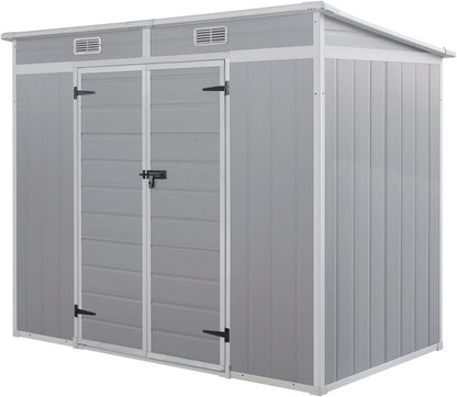Plastic Garden Storage Shed Outdoor Storage Includes Plastic Floor, Strong Structure House Tool Shed (8X4F Pent Roof)
