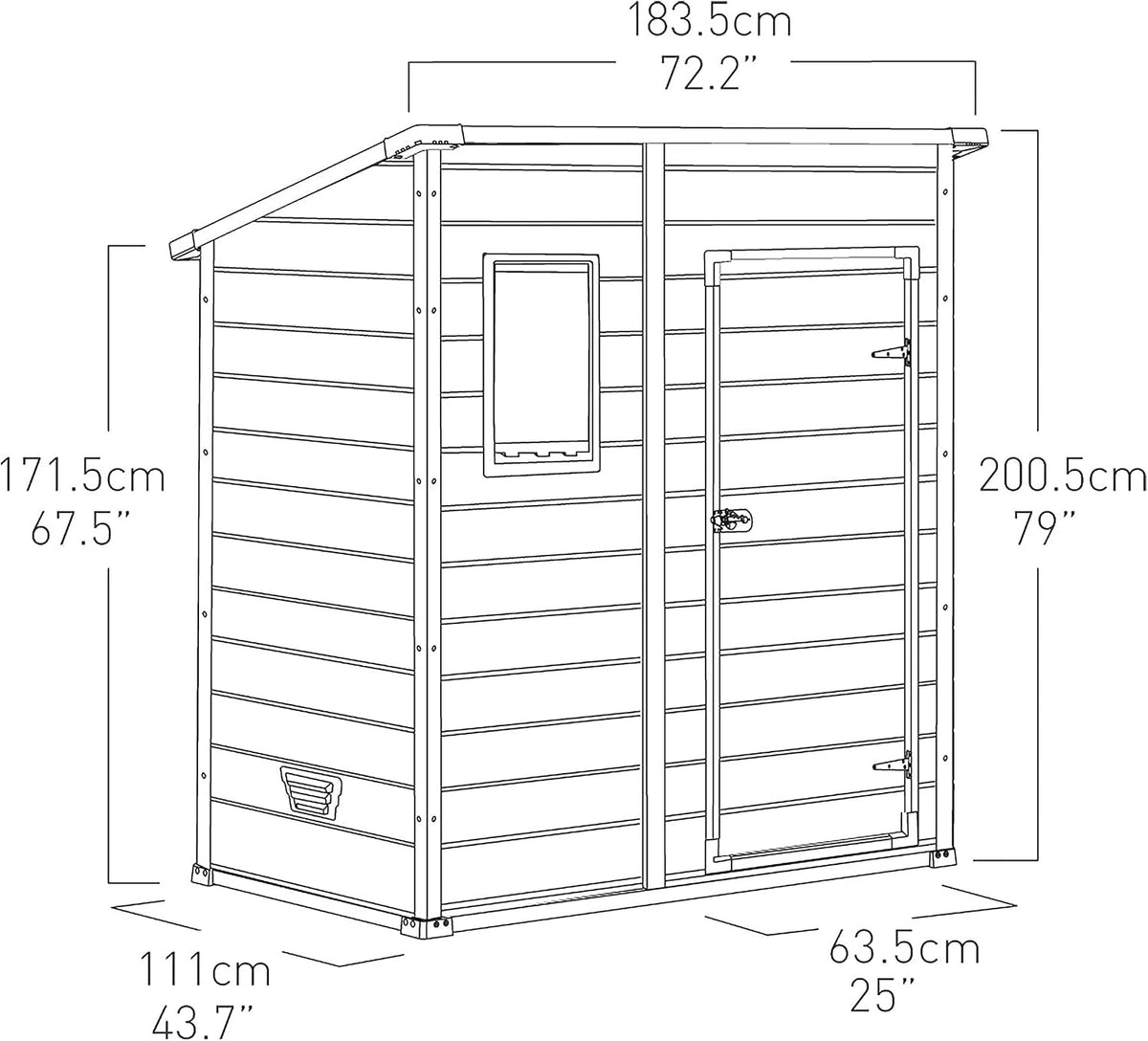 Manor Outdoor Pent Single Door Garden Storage Shed 6 X 4Ft Beige Brown Wood Effect Fade Free All Weather Resistant Safe and Secure Zero Maintenance 15 Year Warranty