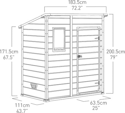 Manor Outdoor Pent Single Door Garden Storage Shed 6 X 4Ft Beige Brown Wood Effect Fade Free All Weather Resistant Safe and Secure Zero Maintenance 15 Year Warranty