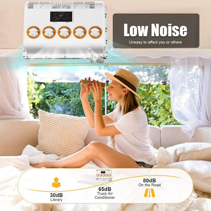 Universal Split Air Conditioner, New Energy Electric Automotive AC Unit Electric Parking Air Conditioners 12V/24V for Trucks, Semi Trucks, RV, Van, Camper Van,White-24V