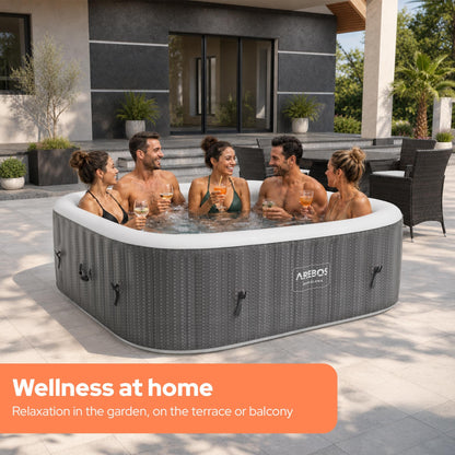 Arebos Spa Whirlpool 2400W | Indoor/outdoor pool | for 6 people, 185x185cm | 130 massage jets | 910 L with heating | Inflates at the touch of a button | Includes cover | Bubble spa & wellness massage