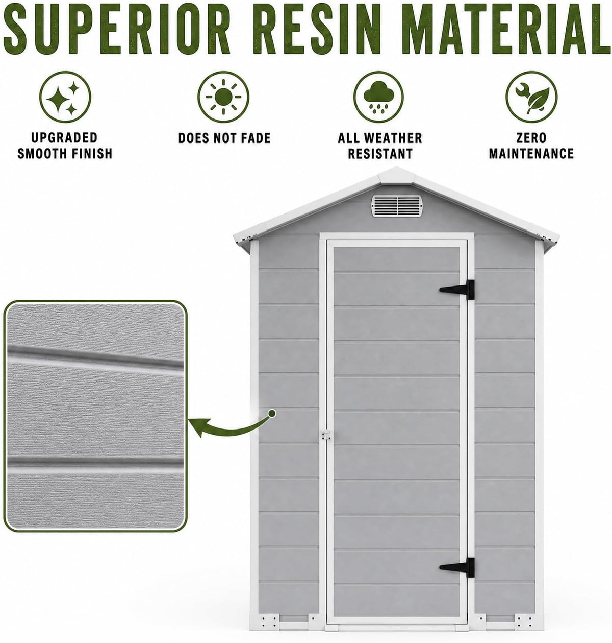 4X6Ft Plastic Shed with Floor& Easy Ramp, Waterproof,Resin Storage