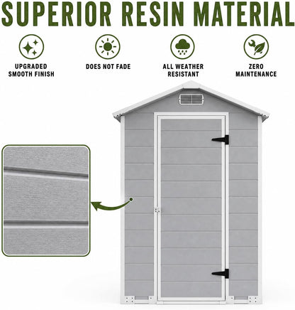 4X6Ft Plastic Shed with Floor& Easy Ramp, Waterproof,Resin Storage