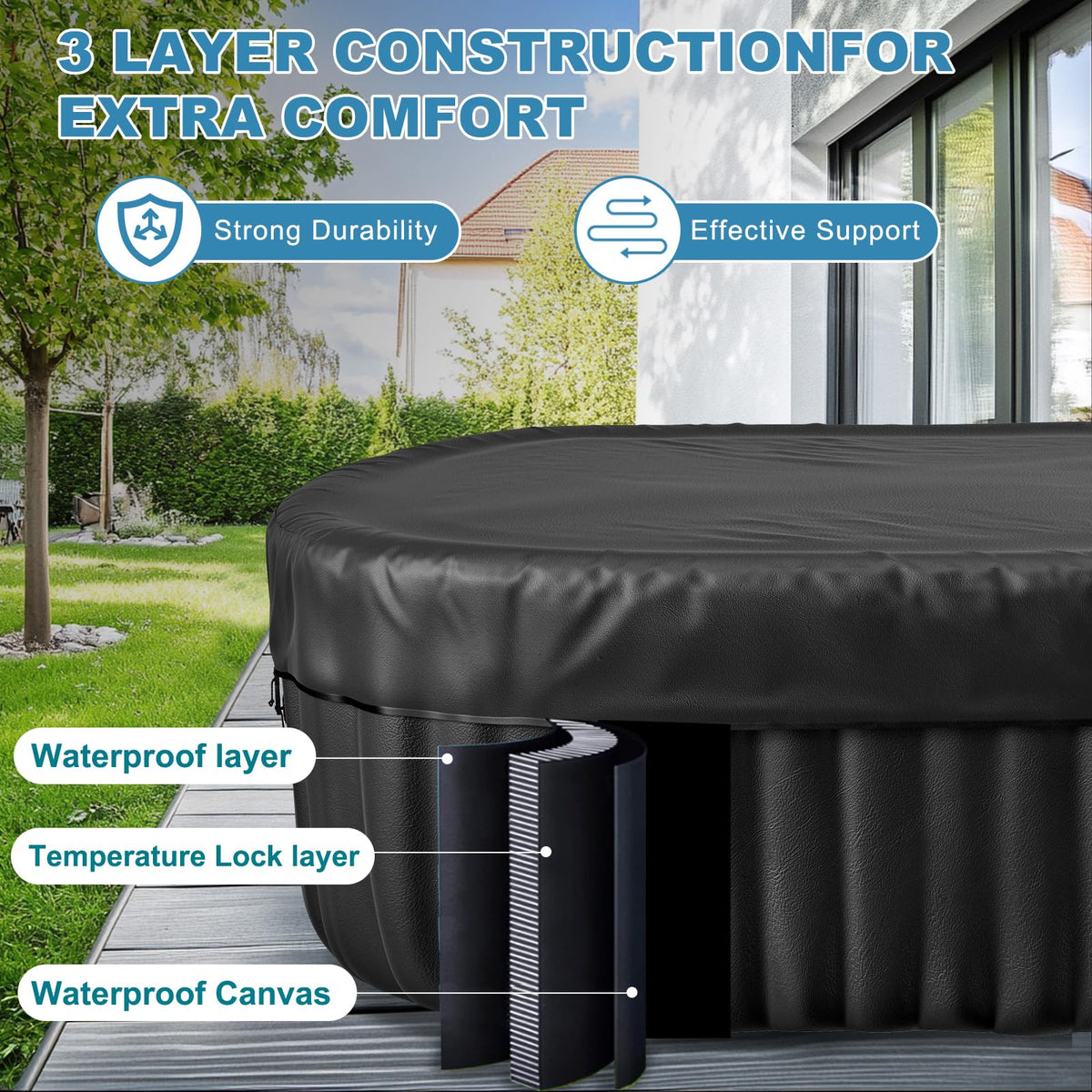 SUNYRISY Inflatable Hot Tub 1-2 Person with Side Table, 190x120cm Leak-Proof Blow up Portable Hot Tub with 100 Air Jets, Outdoor Spa with Heater Pump, Filter and Insulated Cover