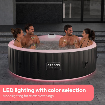 Arebos Hot Tub | Self-inflating | Indoor & Outdoor | 6 people | ⌀ 208 cm | LED light strip | 130 massage jets | 1000 liters | Includes cover | Bubble Spa & Wellness Massage