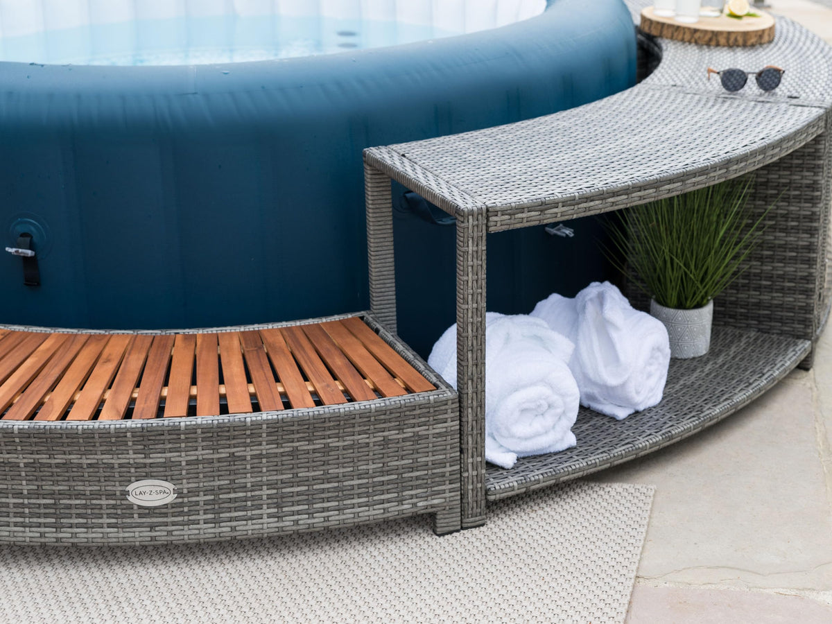 Lay-Z-Spa Rattan Hot Tub Surround Storage and Steps for Spa Set-Up, 200cm, Grey