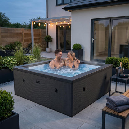 Wave Garda 4 Person Eco Foam Hot Tub | Portable Outdoor Spa with Integrated Heater, 40°C Rapid Heating & WiFi App Control | 70 BubbleJet Massage, FrostFree | Charcoal Black | EnergySave Bundle
