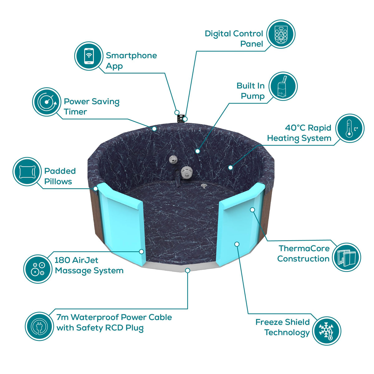 Lay-Z-Spa Copenhagen Round Hot Tub, 5-7 Person, Wifi App Control