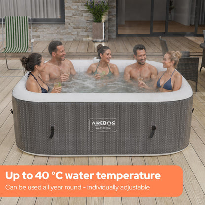 Arebos Spa Whirlpool 2400W | Indoor/outdoor pool | for 6 people, 185x185cm | 130 massage jets | 910 L with heating | Inflates at the touch of a button | Includes cover | Bubble spa & wellness massage