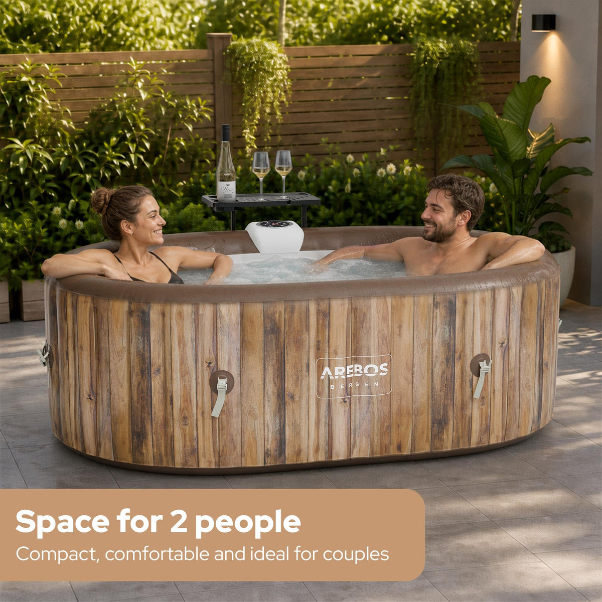 Arebos Inflatable Hot Tub | Indoor & Outdoor Spa Pool| 190x120 cm oval | 2 persons | 90 massage jets | with heating | 550 liters | Incl. cover | Bubble Spa & Wellness Massage