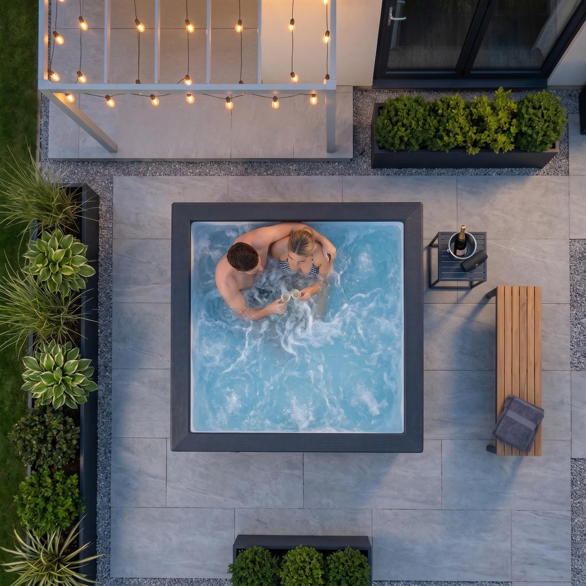 Wave Garda 4 Person Eco Foam Hot Tub | Portable Outdoor Spa with Integrated Heater, 40°C Rapid Heating & WiFi App Control | 70 BubbleJet Massage, FrostFree | Charcoal Black | EnergySave Bundle