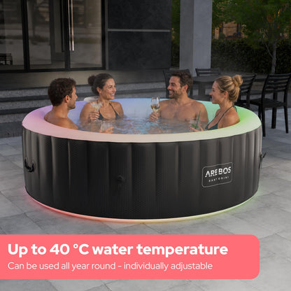 Arebos Hot Tub | Self-inflating | Indoor & Outdoor | 6 people | ⌀ 208 cm | LED light strip | 130 massage jets | 1000 liters | Includes cover | Bubble Spa & Wellness Massage