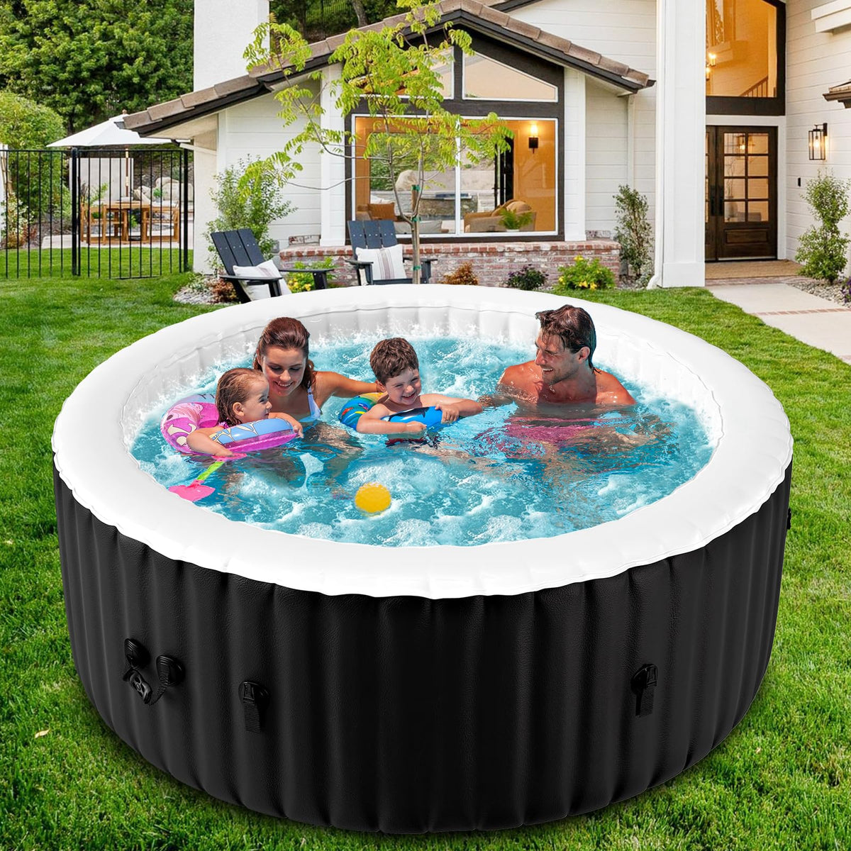 Obqer Inflatable Hot Tub 4 Person, 2400W Blow Up Hot Tubs, 71x71x25 Inch