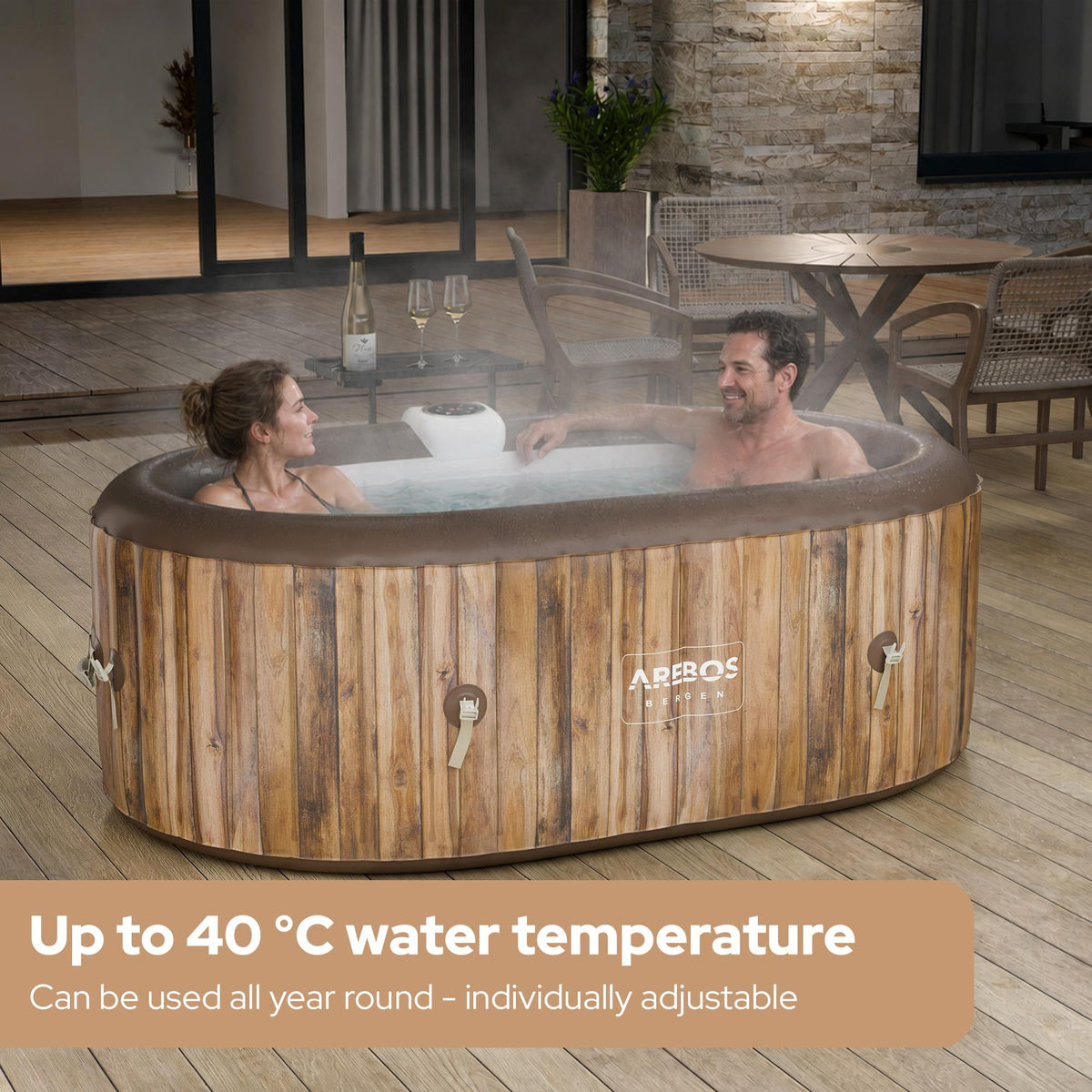Arebos Inflatable Hot Tub | Indoor & Outdoor Spa Pool| 190x120 cm oval | 2 persons | 90 massage jets | with heating | 550 liters | Incl. cover | Bubble Spa & Wellness Massage