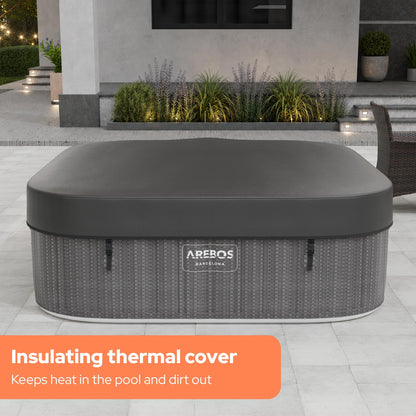 Arebos Spa Whirlpool 2400W | Indoor/outdoor pool | for 6 people, 185x185cm | 130 massage jets | 910 L with heating | Inflates at the touch of a button | Includes cover | Bubble spa & wellness massage