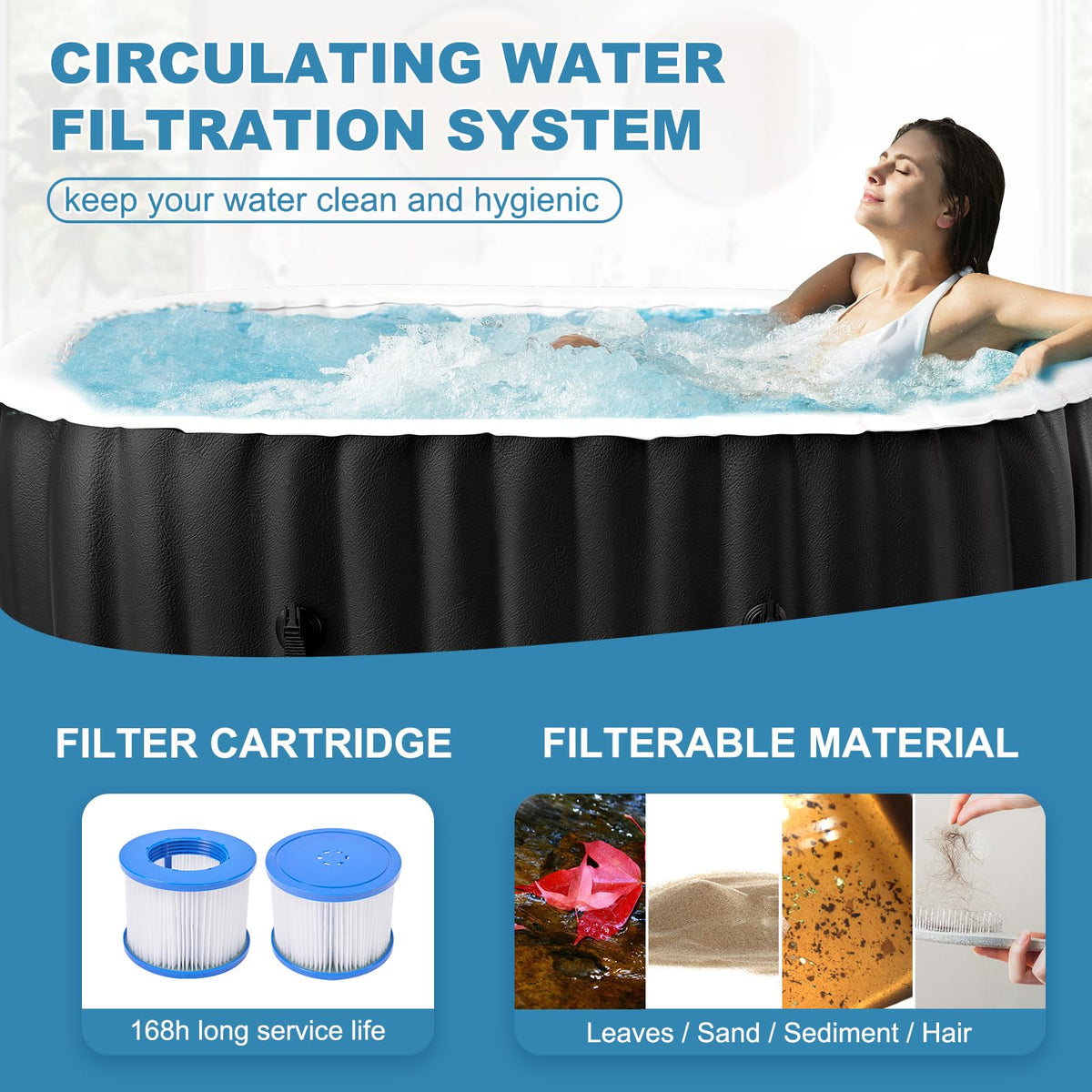 SUNYRISY Inflatable Hot Tub 1-2 Person with Side Table, 190x120cm Leak-Proof Blow up Portable Hot Tub with 100 Air Jets, Outdoor Spa with Heater Pump, Filter and Insulated Cover