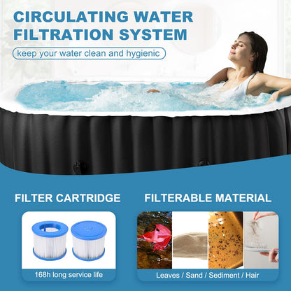 SUNYRISY Inflatable Hot Tub 1-2 Person with Side Table, 190x120cm Leak-Proof Blow up Portable Hot Tub with 100 Air Jets, Outdoor Spa with Heater Pump, Filter and Insulated Cover