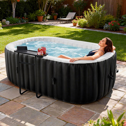 SUNYRISY Inflatable Hot Tub 1-2 Person with Side Table, 190x120cm Leak-Proof Blow up Portable Hot Tub with 100 Air Jets, Outdoor Spa with Heater Pump, Filter and Insulated Cover