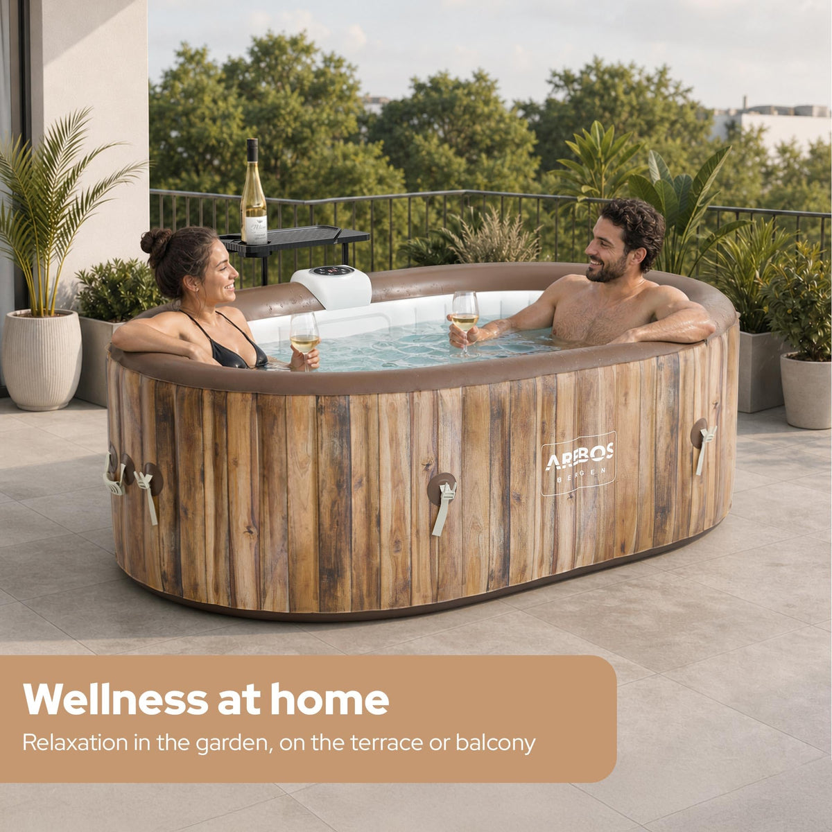 Arebos Inflatable Hot Tub | Indoor & Outdoor Spa Pool| 190x120 cm oval | 2 persons | 90 massage jets | with heating | 550 liters | Incl. cover | Bubble Spa & Wellness Massage