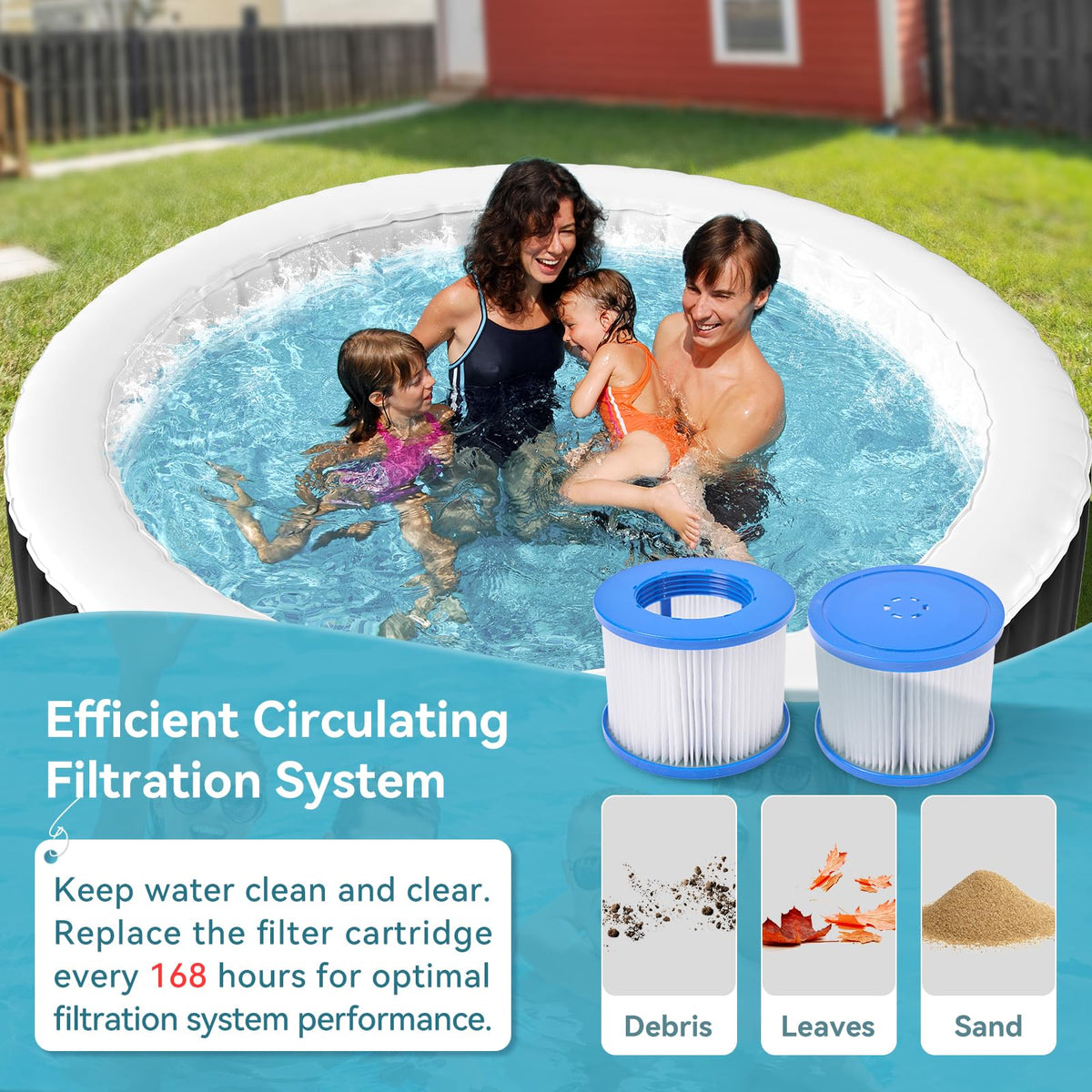 Obqer Inflatable Hot Tub 4 Person, 2400W Blow Up Hot Tubs, 71x71x25 Inch