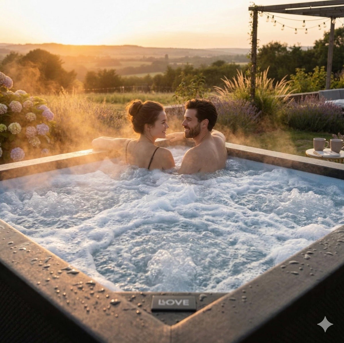 Wave Garda 4 Person Eco Foam Hot Tub | Portable Outdoor Spa with Integrated Heater, 40°C Rapid Heating & WiFi App Control | 70 BubbleJet Massage, FrostFree | Charcoal Black | EnergySave Bundle